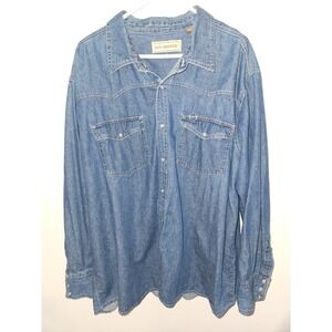 Bit and Bridle Shirt Mens 3X Blue Denim Pearl Snap Western Cowboy Rodeo Work